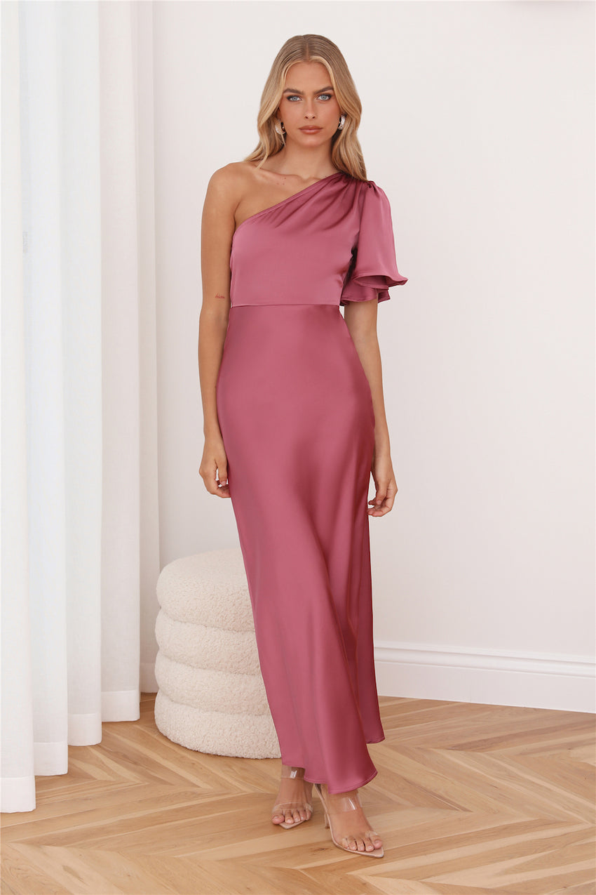 Classy Event Satin Maxi Dress Rose