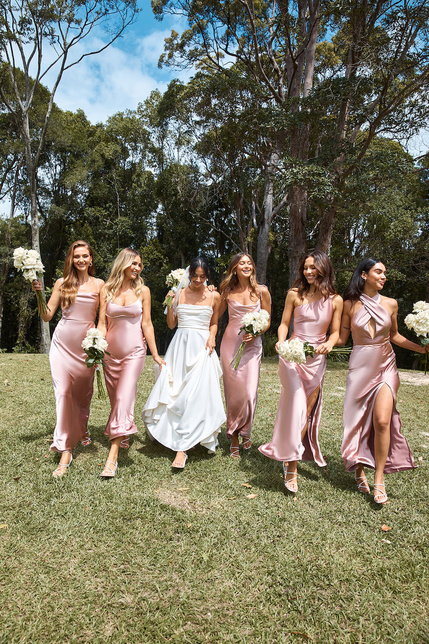    The Adeline Halter Satin Maxi Dress Dusty Pink
