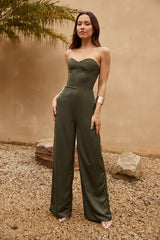 Let's Talk Business Strapless Jumpsuit Khaki