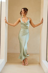 Sipping Champagne Satin Maxi Dress Sage