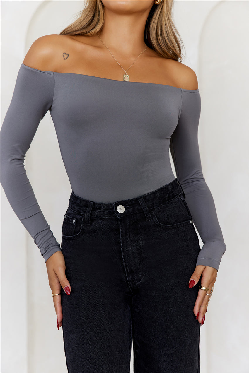 BASE Flawless Off Shoulder Long Sleeve Top Charcoal Grey