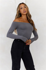 BASE Flawless Off Shoulder Long Sleeve Top Charcoal Grey