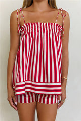 Sailing Away Striped Tie Shoulder Top Red