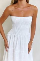Dreamy Days Broderie Strapless Tiered Maxi Dress White