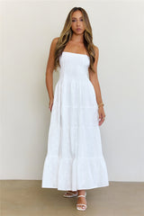 Dreamy Days Broderie Strapless Tiered Maxi Dress White