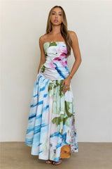 Radiant Garden Floral Strapless Drop Waist Maxi Dress Multi