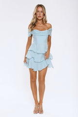 Pretty In The Sun Off Shoulder Mini Dress Blue