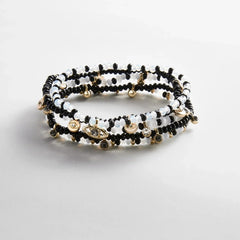 Indya Evil Eye Layered Bracelet Set - Black/White