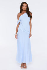 The Influencer Mesh One Shoulder Maxi Dress Blue