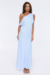 The Influencer Mesh One Shoulder Maxi Dress Blue