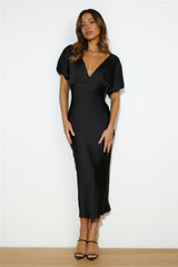 Wedding To Attend Satin Maxi Dress Black