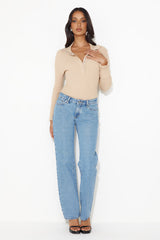 Crisp Days Long Sleeve Ribbed Bodysuit Tan