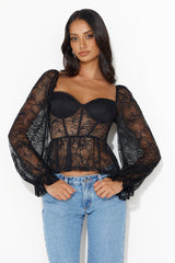 Romantic Story Lace Crop Top Black