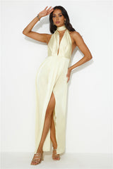 Exciting Event Satin Maxi Dress Yellow