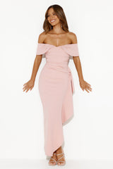 Moonlit Masquerade Off Shoulder Maxi Dress Blush
