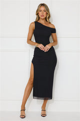 Lost In The Music Mesh Off Shoulder Midi Dress Black