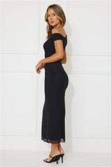 Lost In The Music Mesh Off Shoulder Midi Dress Black