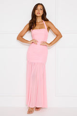 Aveline Halter Mesh Maxi Dress Pink