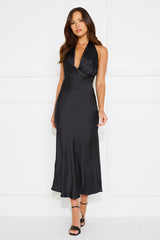 Couture Lane Halter Satin Midi Dress Black