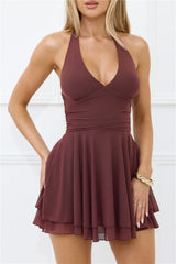 Kiss Me Later Halter Mesh Romper Brown