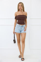 Elevated Minimal Off Shoulder Crop Top Brown