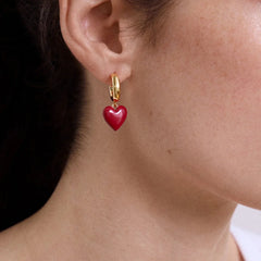 Game Day Heart Drop Earrings - Dark Red