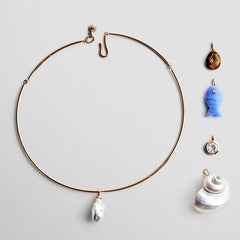 Kacey Removable Charm Collar Necklace - Gold/Pearl