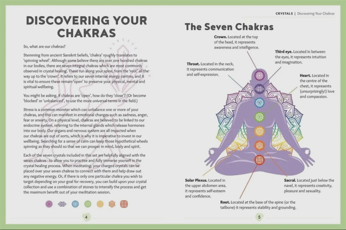 Guide bok og chakra healing krystallsett