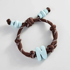 Knotty Enamel Initial Custom Bracelet - Brown/Blue Single Letter