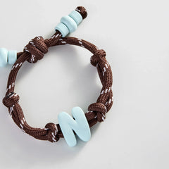 Knotty Enamel Initial Custom Bracelet - Brown/Blue Single Letter