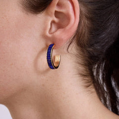 Game Day Baguette Hoop Earrings - Blue