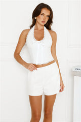 Web Of Secrets Halter Crop Top White
