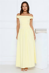 Camellia Charm Off Shoulder Maxi Dress Yellow