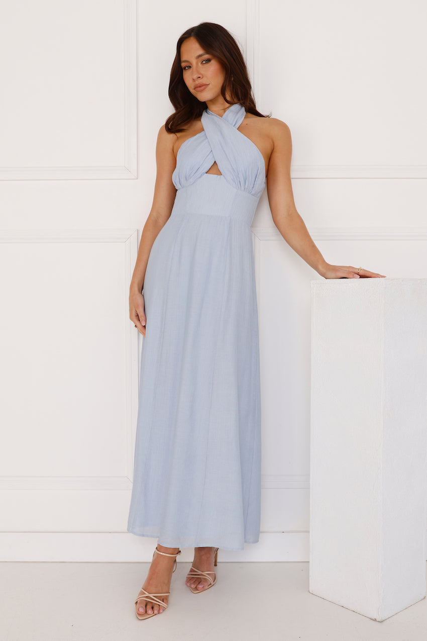 Paris Afternoon Halter Maxi Dress Blue