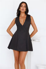 Office Chic Tailored Mini Dress Black