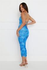 Highlight Shadows Mesh Midi Dress Blue