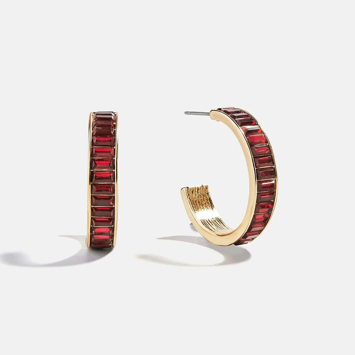 Game Day Baguette Hoop Earrings - Dark Red