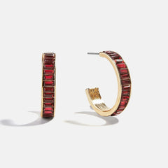 Game Day Baguette Hoop Earrings - Dark Red