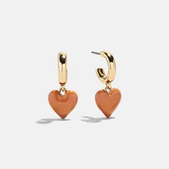 Game Day Heart Drop Earrings - Brown