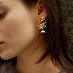 Glow Big Menorah Statement Earrings - Menorah