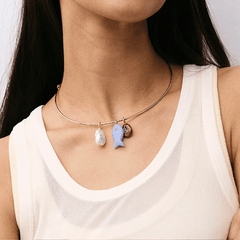Kacey Removable Charm Collar Necklace - Gold/Pearl
