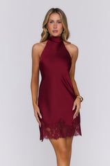 Tidal Reflections Satin Mini Dress Burgundy