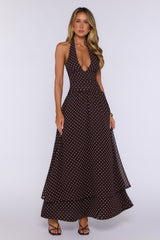 Dress Louder Halter Polka Dot Maxi Dress Brown