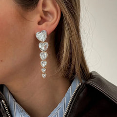 Heart Crystal Statement Drops - Gold/Pavé