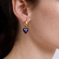 Game Day Heart Drop Earrings - Navy