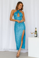 Siren Here Midi Dress Blue Sequin