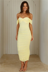 Fitted To Perfection Mesh Midi Dress Yellow