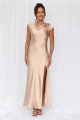 The Valentina Cap Sleeve Satin Maxi Dress Champagne