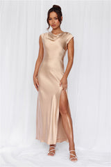 The Valentina Cap Sleeve Satin Maxi Dress Champagne