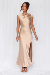 The Valentina Cap Sleeve Satin Maxi Dress Champagne